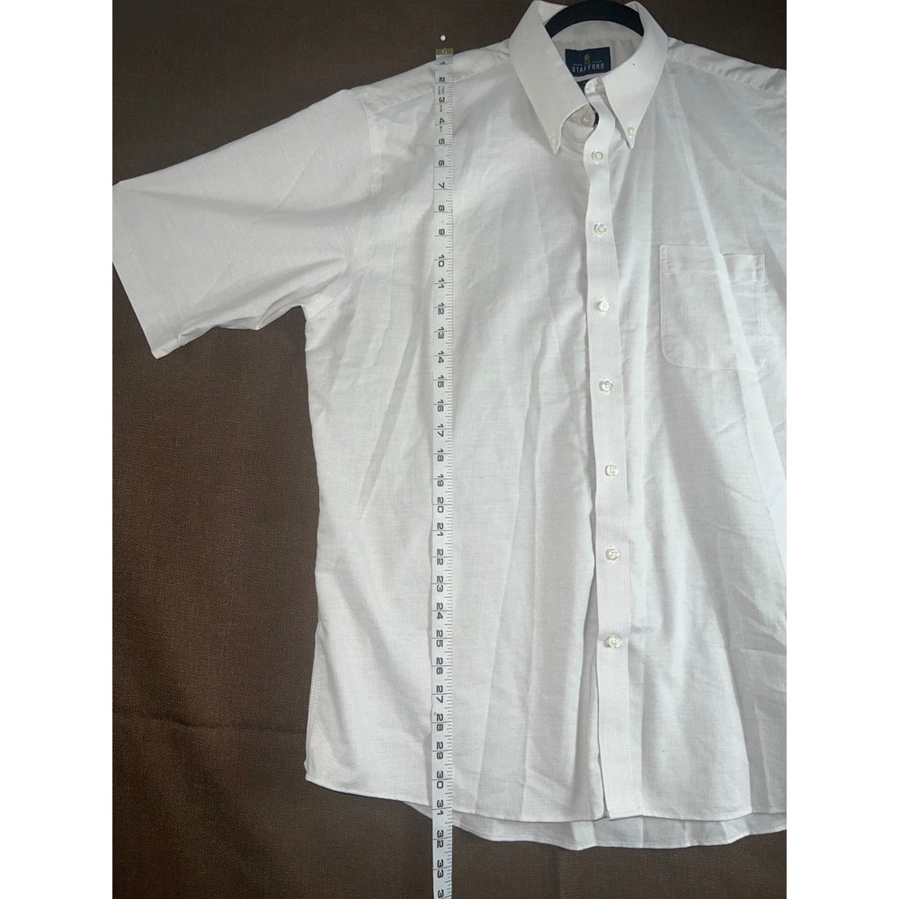Stafford White Short Sleeve Dress Shirt Men 17 1/2 XL Button Down Oxford Pocket
